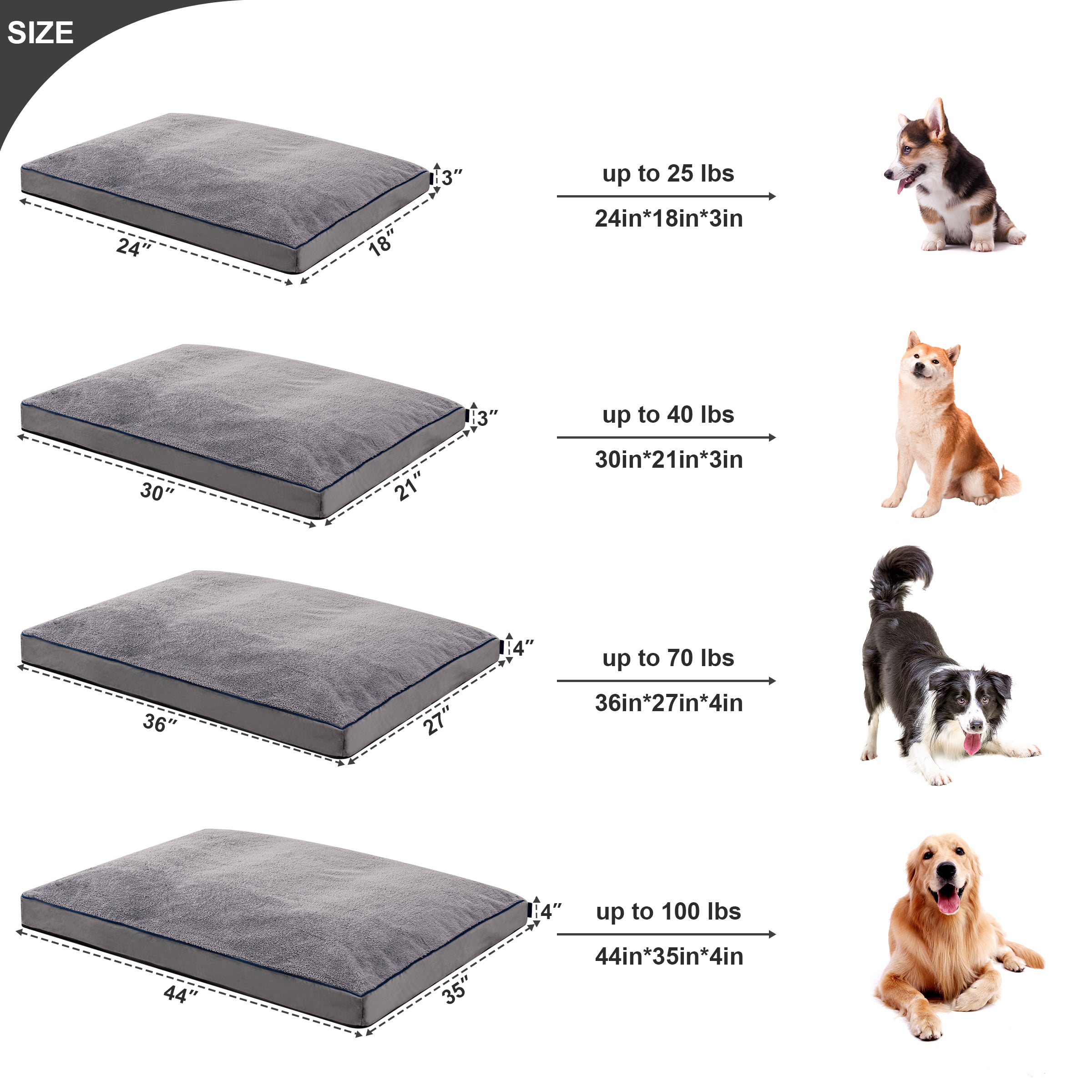 Subrtex Shredded Foam Soft Dog Bed, with Removable Washable Cover Anti-Slip Bottom, 36 x 27 x 4 inch