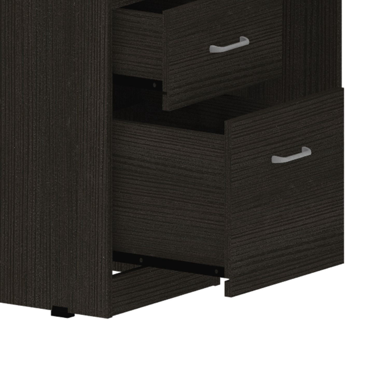 Asteroutdoor L-Shaped Desk with Keyboard Tray, Two Drawers, and Open Shelf, Black