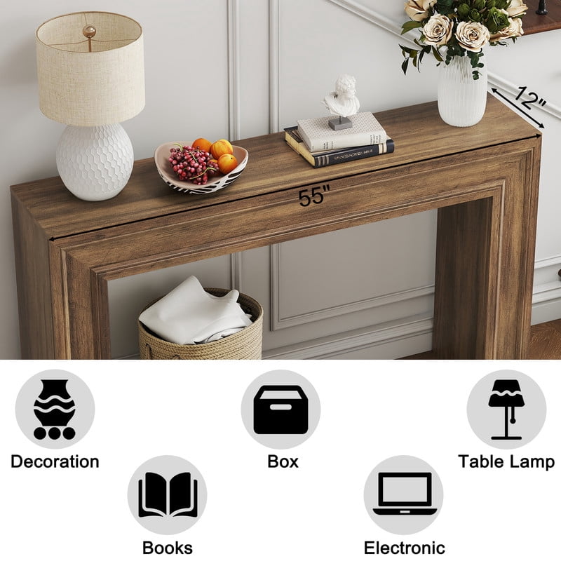 PLAMLE 55 Inch Console Table for Entryway, Narrow Sofa Table Behind Couch with Storage Shelf, Farmhouse Wooden Hallway Table for Living Room, Foyer, Small Spaces