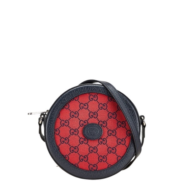 Pre-Owned Gucci GG Canvas Crossbody Shoulder Bag 658825 Red Black Leather Women's... (Good)