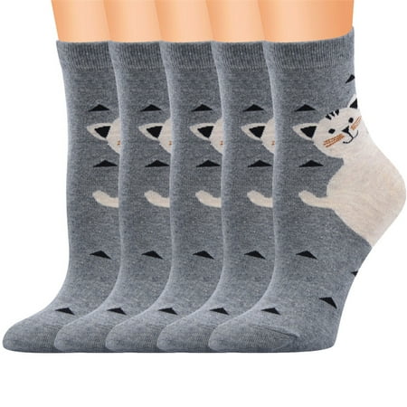 

XINKAIRUN Socks 5 Pairs Women Colorful Funny Novelty Crazy Combed Cotton Casual Socks Gray