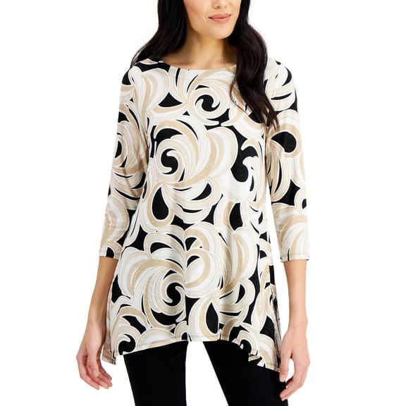 JM Collection Petite Handkerchief Hem Top Deep Black Combo PXL