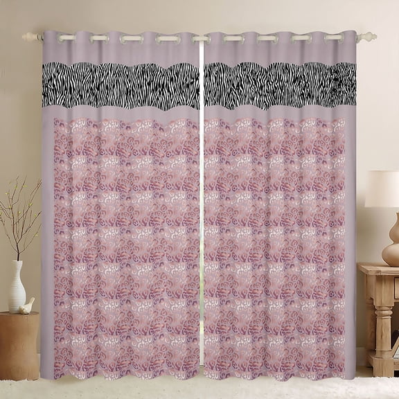 Homewish Chic Pink Leopard Print Black Out Curtains, Zebra Cheetah Animal Curtains Pack of 2 (42x63 Each), Teens Kids Adult Women Bedroom Curtains, Window Curtains Bedroom Decor