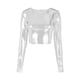 thumbnail image 3 of Blusa Mangas Largas Top corto con cuello redondo para mujer, Top ajustado informal Sexy, ropa de discoteca ajustada Kuymtek Gris claro T M para Mujer, 3 of 9