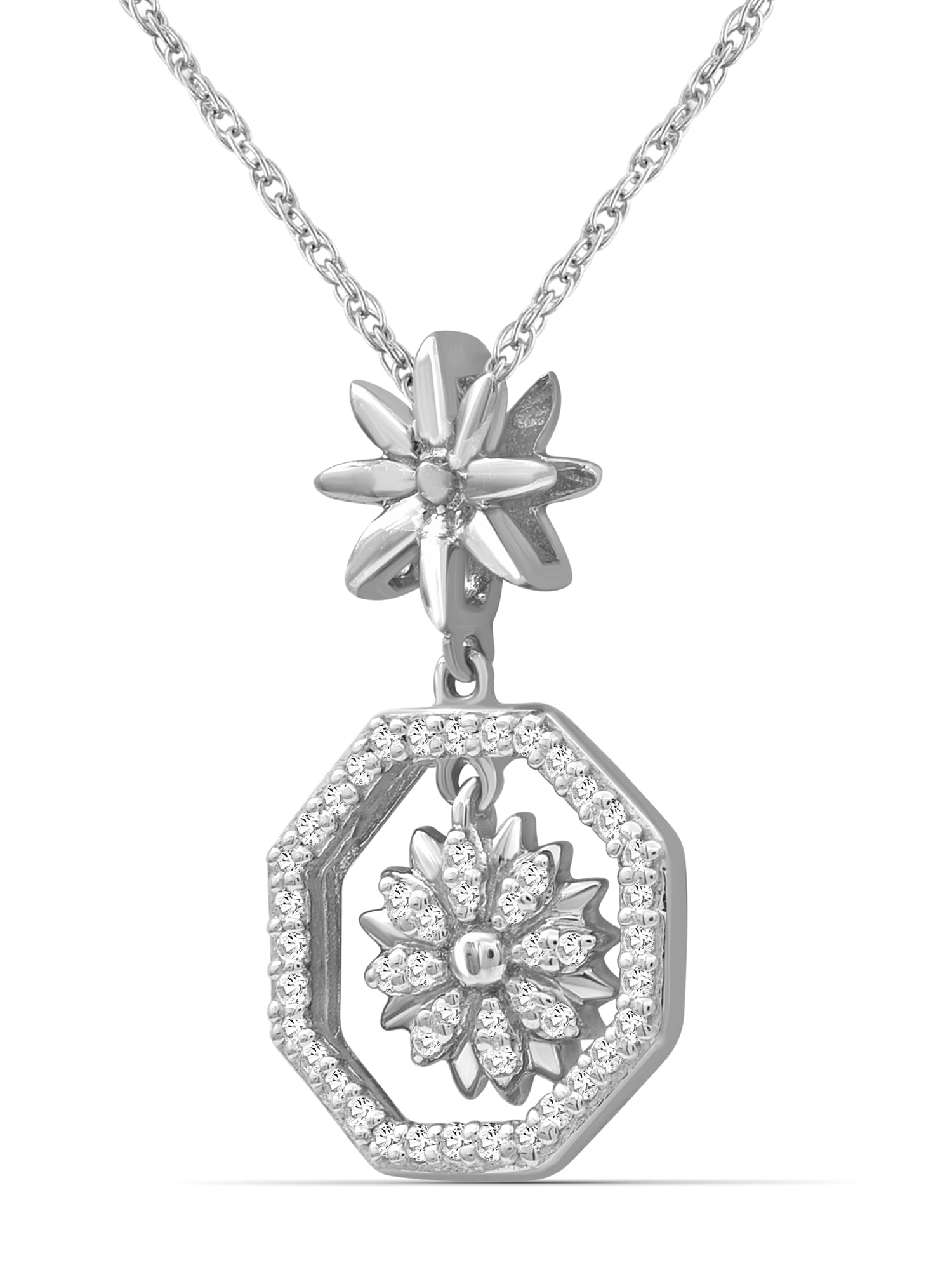 JewelersClub 1/7 Carat T.W. White Diamond Sterling Silver Flower Octagon Pendant