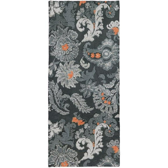 Homefires PMF-BT001J 26 x 60 in. Flannel Floral Indoor Area Rug, Gray
