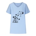 thumbnail image 4 of Linen Shirt Women Tunic Women's Summer Cotton Linen Floral Print Short Sleeve Tunic Tops Casual Plus Size Comfy V Neck Shirts Light Blue, 4 of 4