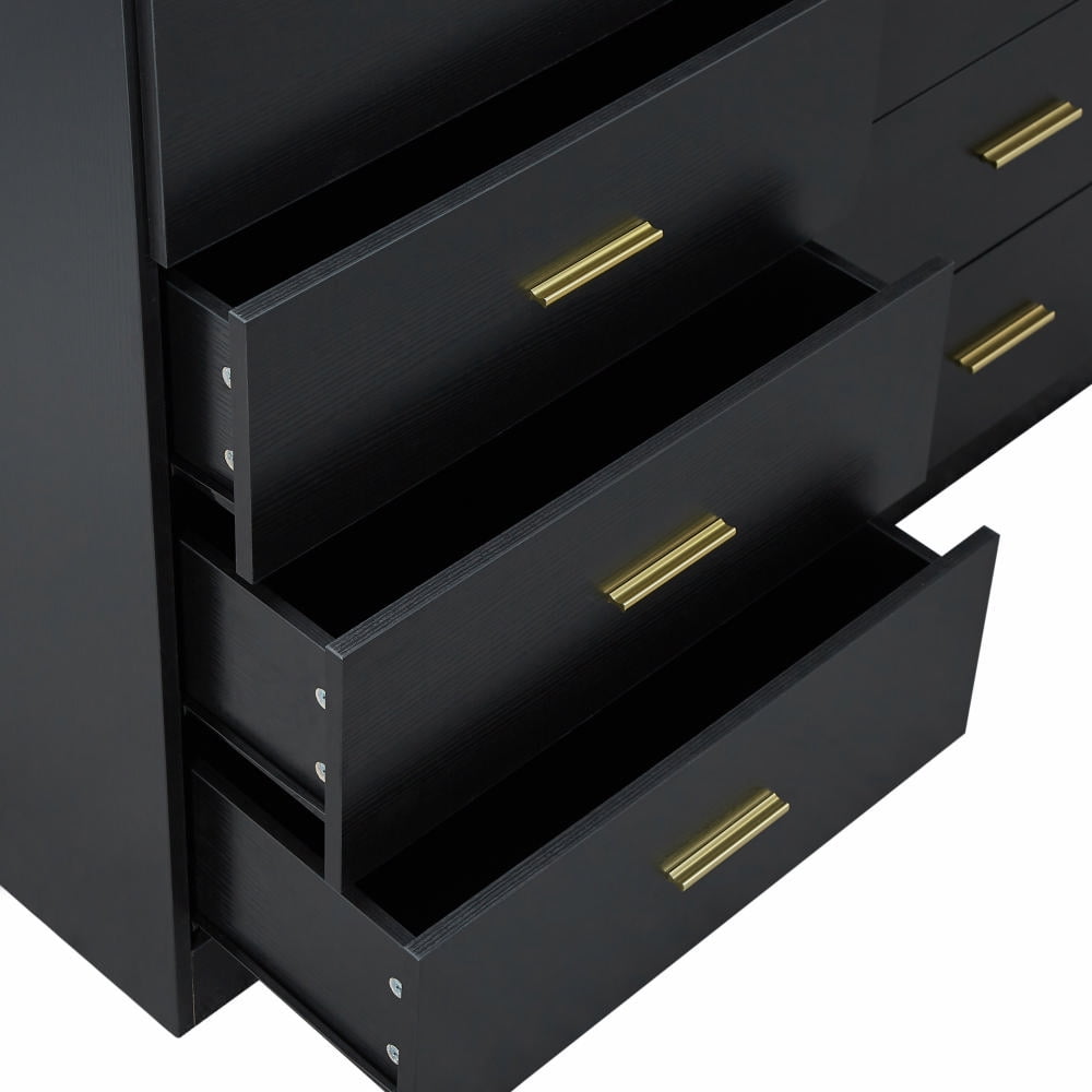 MAYEERTY Modern Black 8-Drawer Dresser - Wide Chest with Ample Storage, Sturdy & Safe