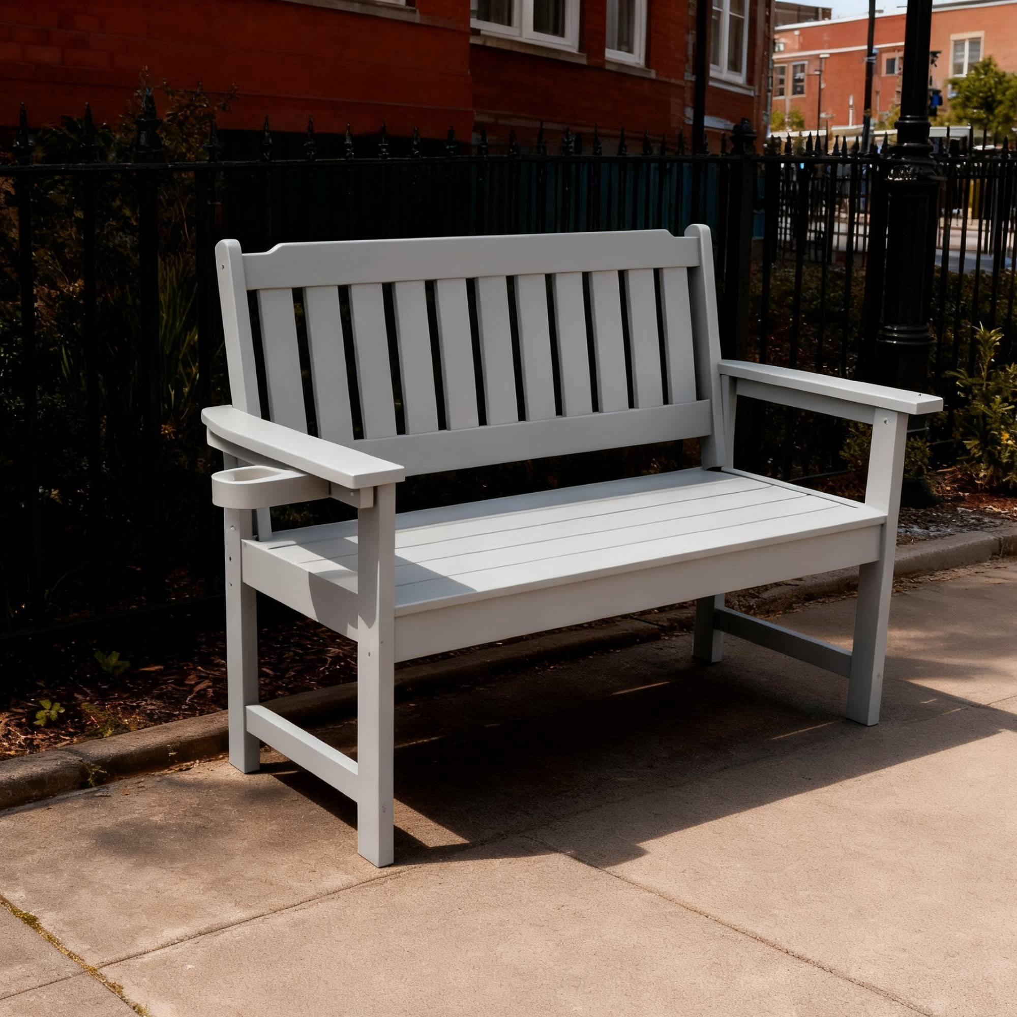 Weather Resistant Garden Bench, Public Rest Long Chair for Patio Porch Park Backyard Outdoor Leisure Area, Dark Brown