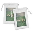 thumbnail image 1 of Farm Animal Fabric Pouch Set of 2, Husbandry Themed Photo with Sheep Grazing on Grass in Iceland Nature, Drawstring Bag for Toiletries Masks and Favors, 9" x 6", Ecru and Fern Green, by Ambesonne, 1 of 2