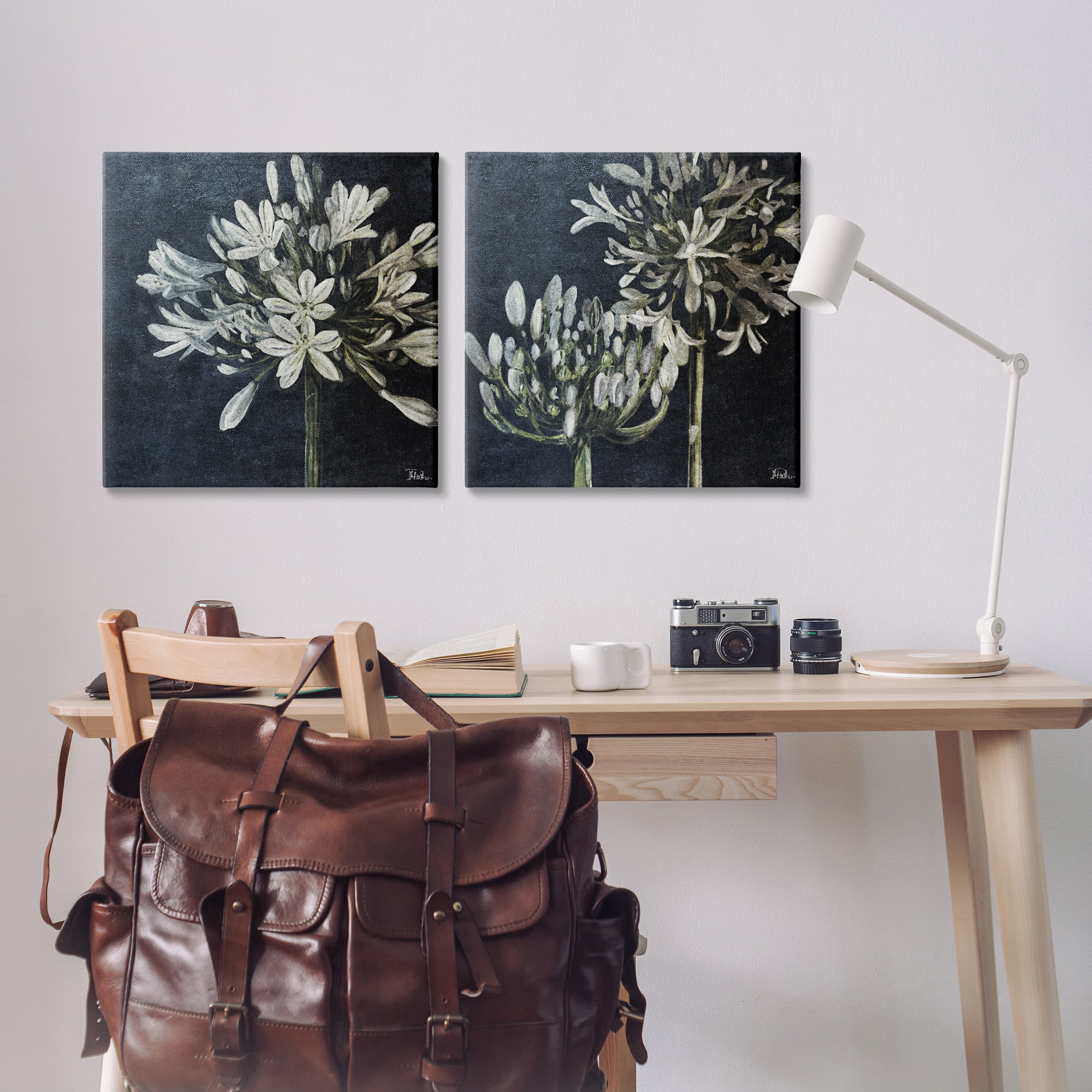 Stupell Industries Blossoming Flower Stem Plants & Flowers Painting Wrapped Canvas Art Print Wall Art, 24 x 24, Set of 2