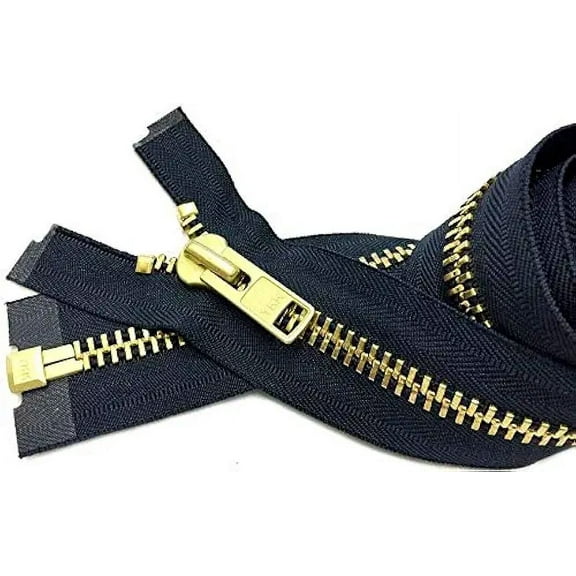 Zipperstop Wholesale YKK®- Extra Heavy Duty Jacket Zipper YKK® #10 Brass- Metal Teeth Separating -Chaps Zippers for Crafter's Special Color Navy #560 Made in USA -Custom Length (14 inches)