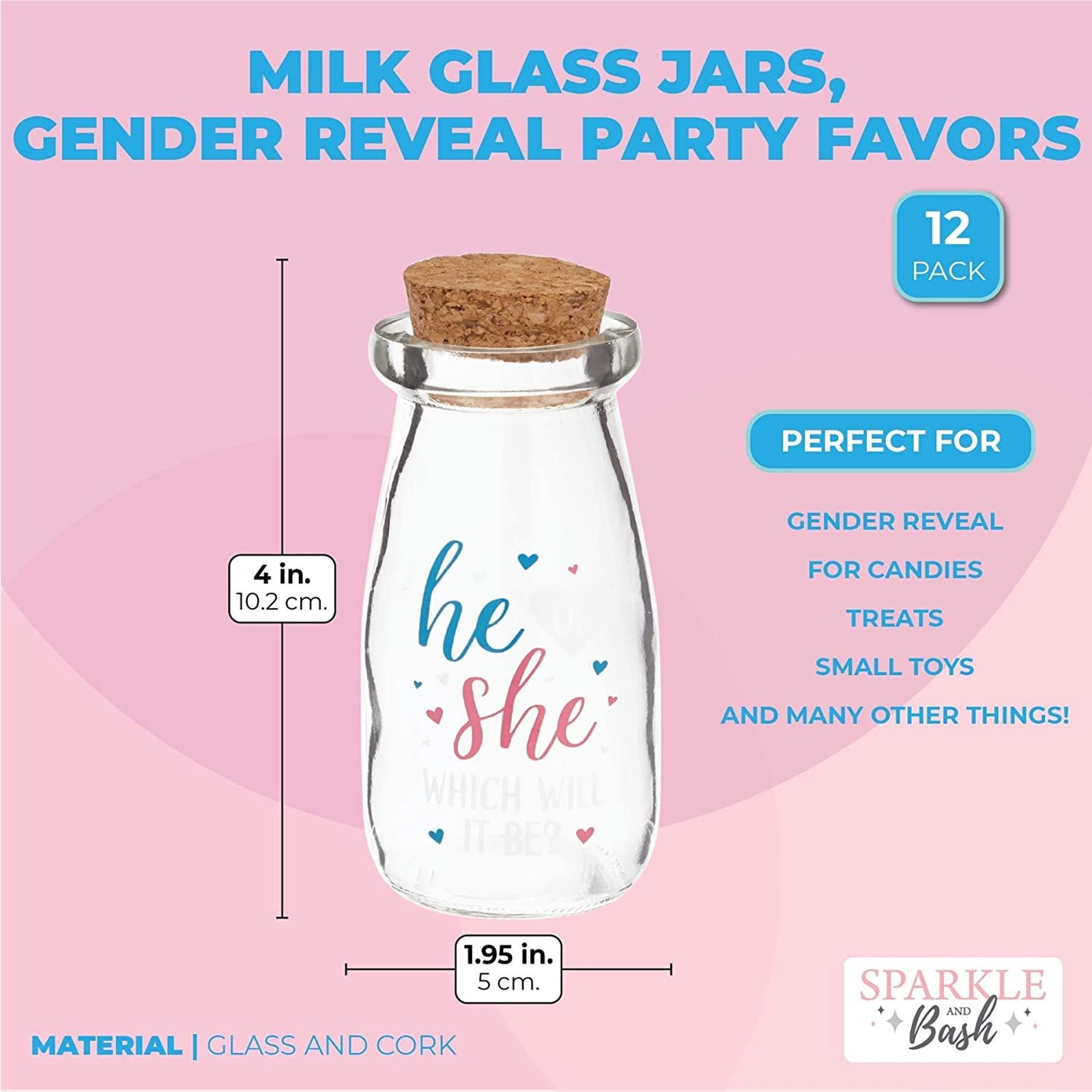 Buy 12 Pack He or She Gender Reveal Glass Bottles Party Favors, Milk
