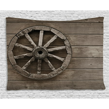 Barn Wood Wagon Wheel Tapestry Antique Aged Carriage Vehicle