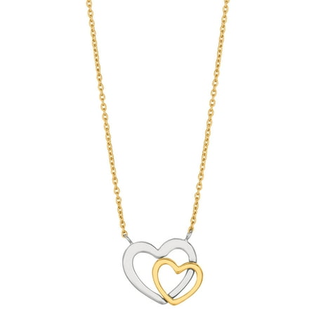 JewelryAffairs 14k 2 Tone White And Yellow Gold Double Heart Pendant On 18 Necklace