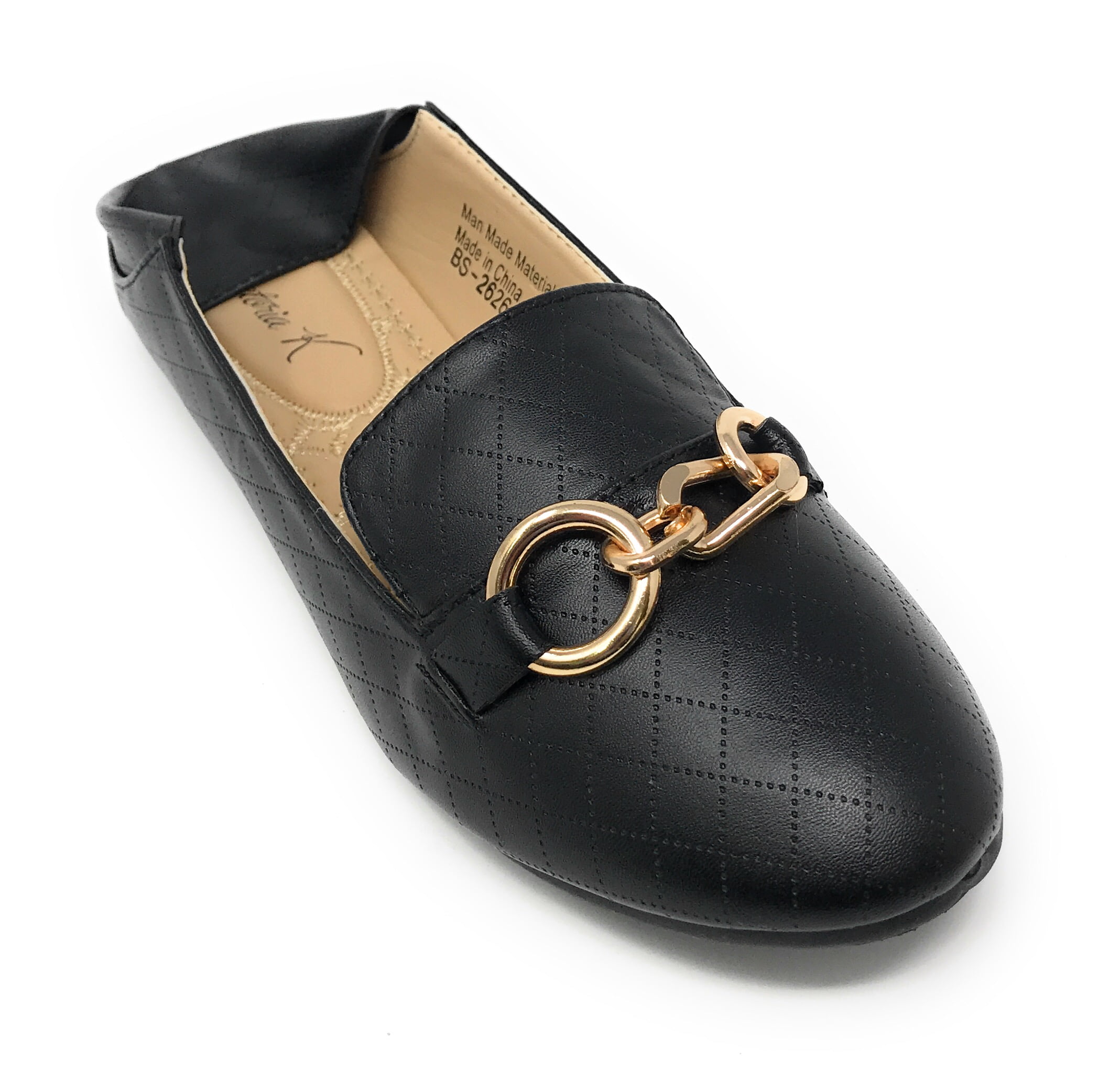 Victoria K Women's Foldover Quilted Gold Chain Ballerina Flats