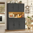 thumbnail image 2 of Hiphuta 72" Tall Kitchen Pantry Cabinet with RGB LED, 47" Wide Storage Cabinet with Adjustable Shelves and Charging Station, for Kitchen Dining Room, Black, 2 of 8