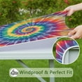 thumbnail image 6 of Colorful Rainbow Tie Dye Spiral Pattern Square Fitted Tablecloth with Elastic Edge,Square Table Cover,Washable Elastic Table Cover for Home Kitchen Party Decor 36"x36", 6 of 6
