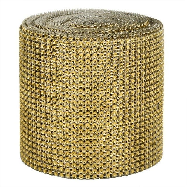 9m 24 Filas Galvanoplastia Plástico Artificial Rhinestone Cinta Malla Boda Ropa DecoraciónOro