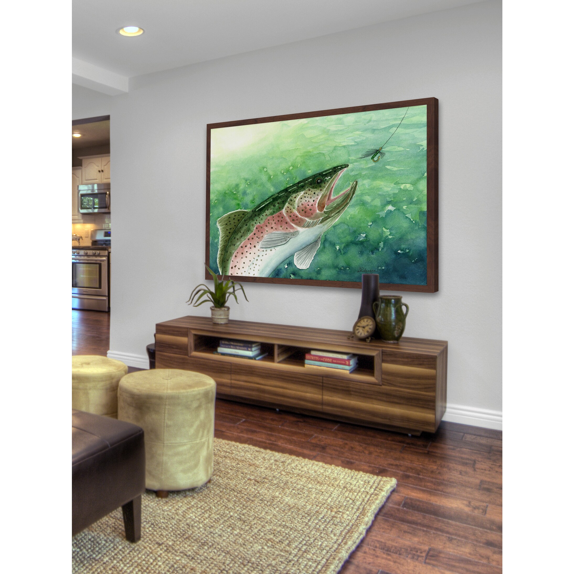 "Catching Trout" Framed Painting Print