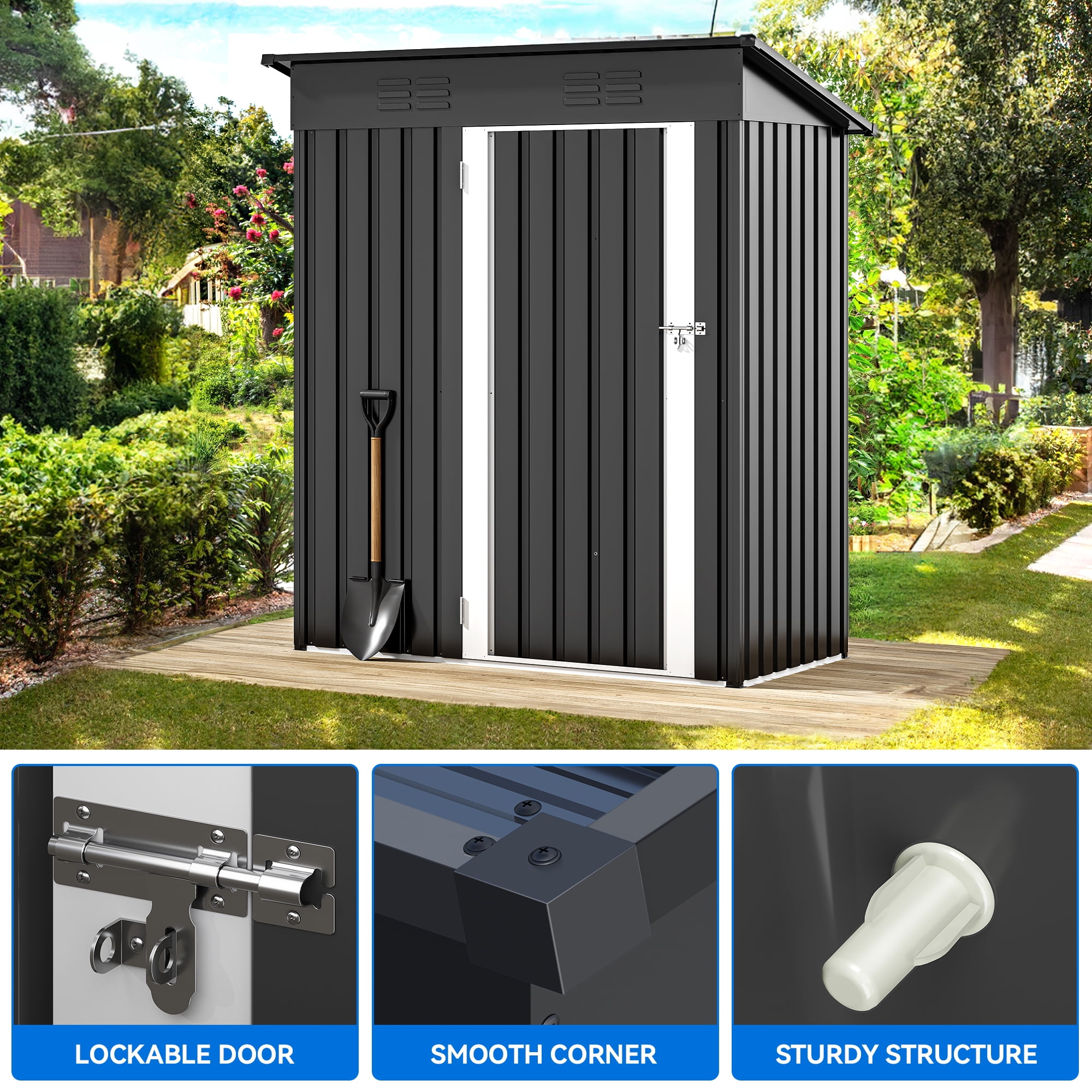 Uforic 5 x 3FT Outdoor Storage Shed,Sturdy Metal Tool Sheds with Secure Door & Air Vent for Garden,Patio,Lawn,Store Bike,Trash Can,Lawnmower,Dark Gray