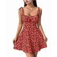 thumbnail image 1 of Robe Boho à Fleurs pour Femmes, Combishort à Bretelles Spaghetti, Robe Smockée Rouge TG, 1 of 8