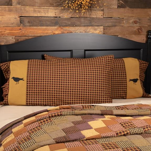 VHC Brands Heritage Farms Home Decor, Crow King Pillow Case Set of 2, Red, 21x40