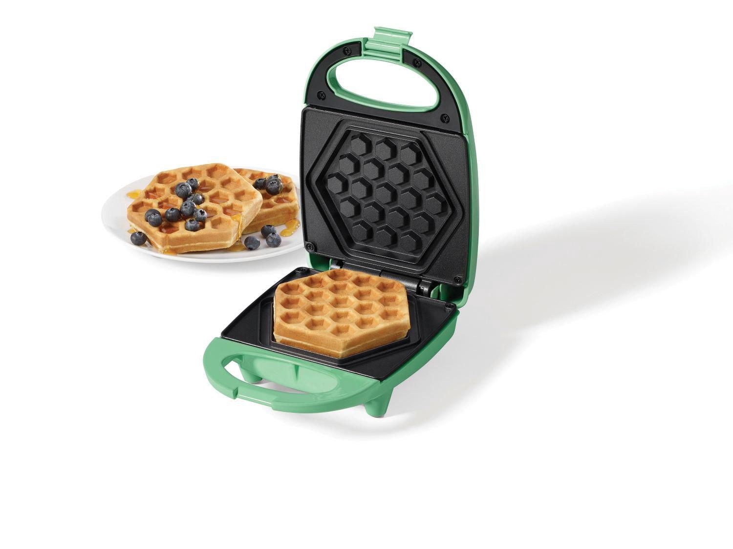 Ricardo Mini Gaufrier, Plaques Antiadhésives, Gaufres Nids d’Abeille Rapides, Compact, Rangement Vertical, Facile à Nettoyer, 520W, Vert