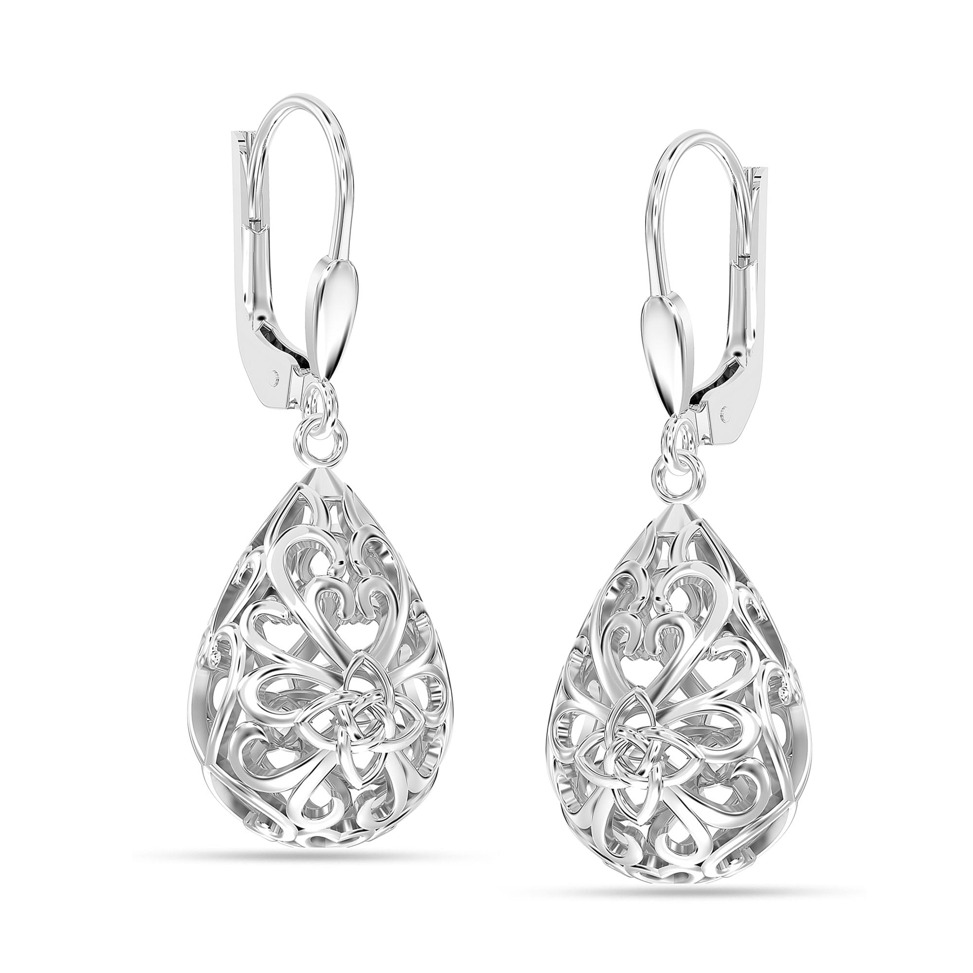 LeCalla 925 Sterling Silver Filigree Infinity Celtic Knot Lever Back Drop Dangle Earrings for Women and Teen 33MM
