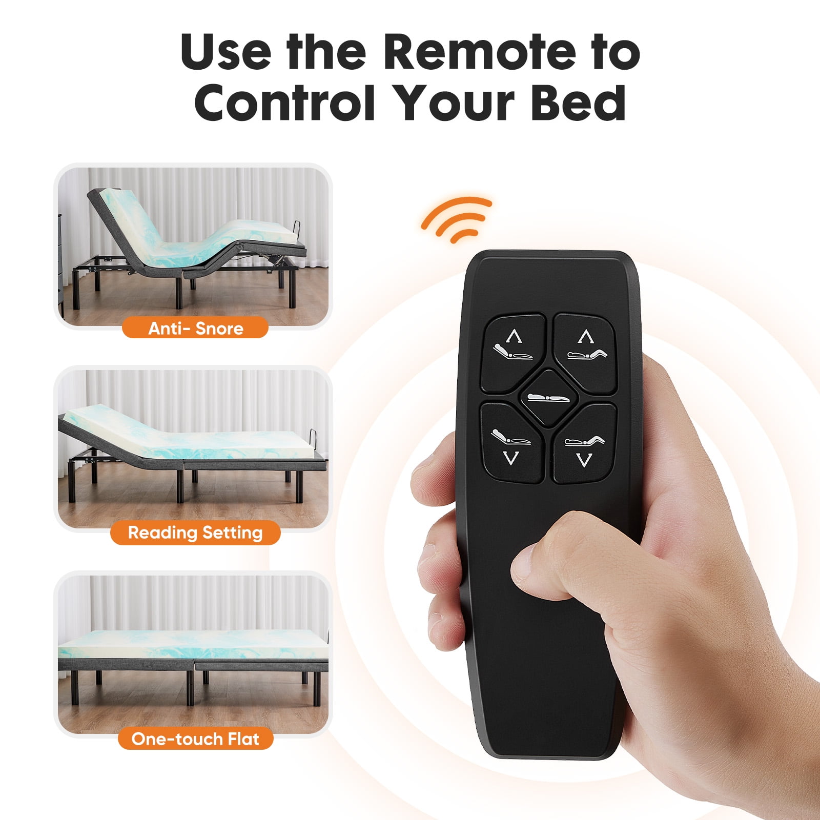 ZUNMOS Adjustable Bed Frame - Independent Head and Foot Tilt - Powerful Silent Motor - with Wireless Remote Control - Relax - Watch TV - Work - Read - Ergonomic - Motorized Bed Frame - Queen Size