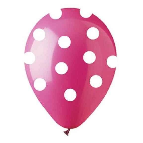 LOONBALLOON Baby-Shower Balloons, 12″ ALL-ROUND HOT ROSE W/ WHITE POLKA DOTS