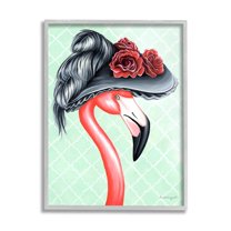Stupell Industries Classy Flamingo Vintage Black Floral Hat Green Pattern Graphic Art Gray Framed Art Print Wall Art, Design by Amelie Legault