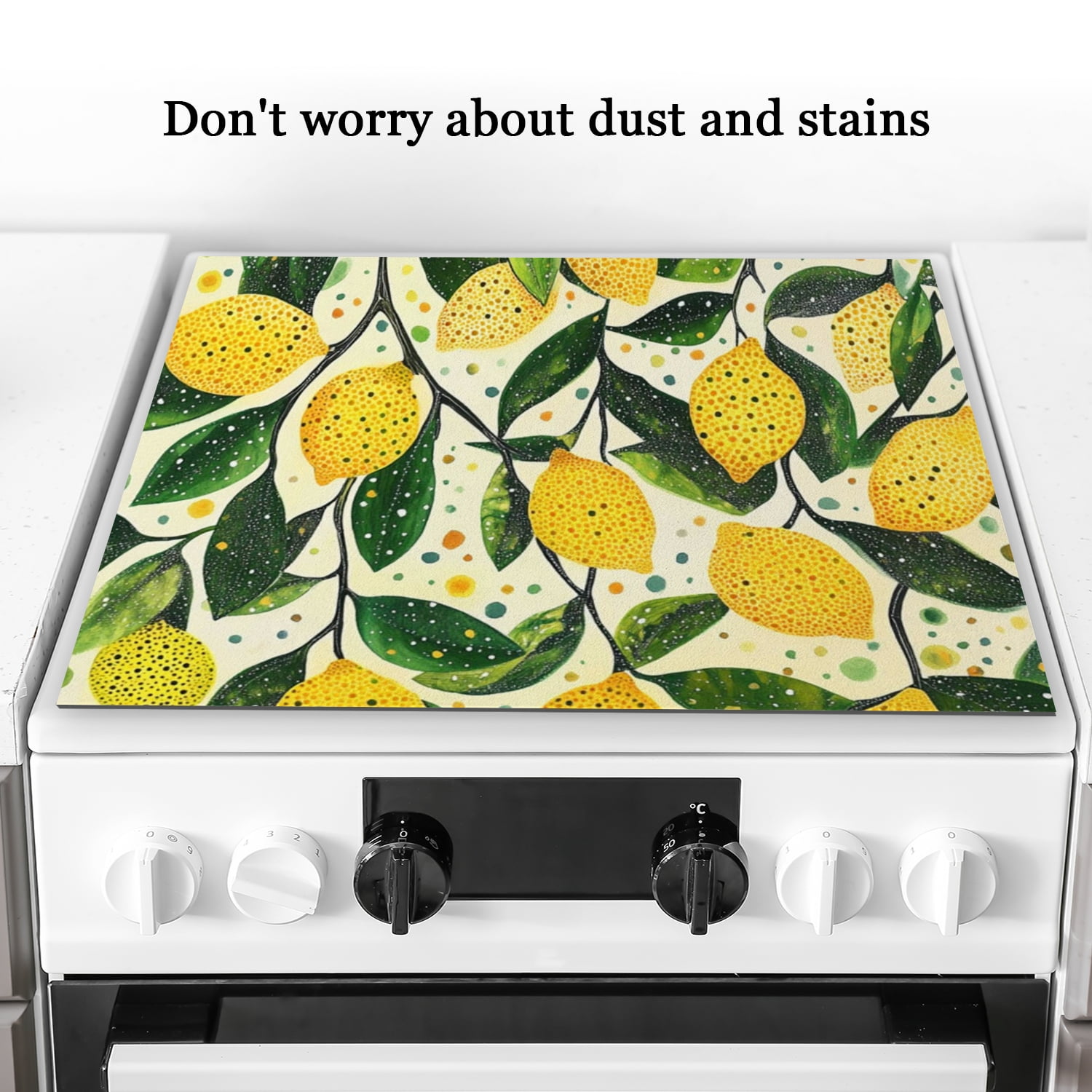 Stove Gap Covers, Retro Lemon Pattern, Waterproof Ceramic Cooktop Cover, Glass Induction Cooktop Protector Mat, Non-slip Foldable Decoration pad for Kitchen RV (28×20 Inch)