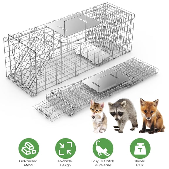 Imountek 31x12x11in Heavy Duty Folding Live Animal Trap Cage for Stray Cats Raccoons Squirrel Skunk Groundhog Armadillo Rabbit