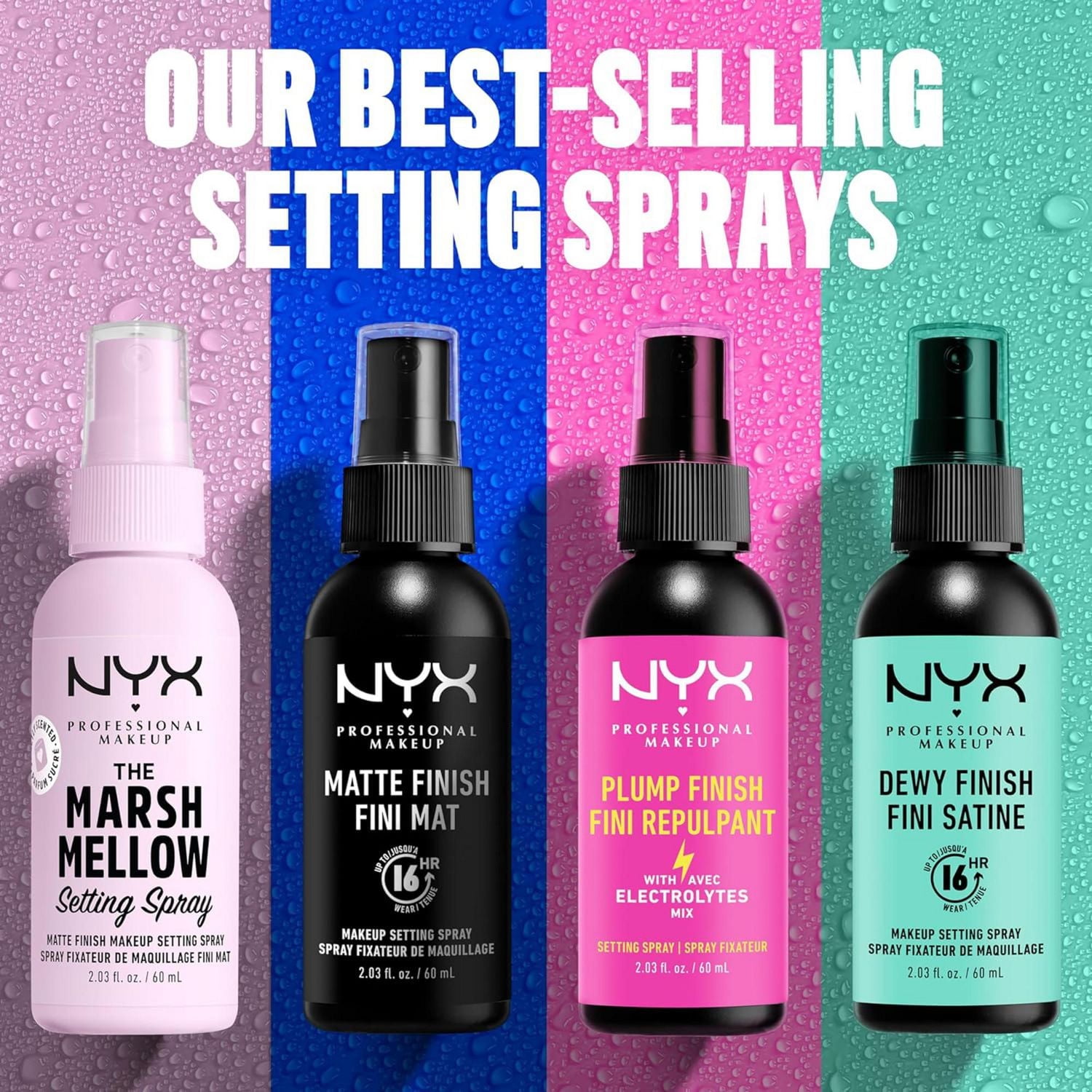 NYX Professional Makeup Dewy Finish Setting Spray, Long Lasting 16h Wear, Vegan Formula, 60mL