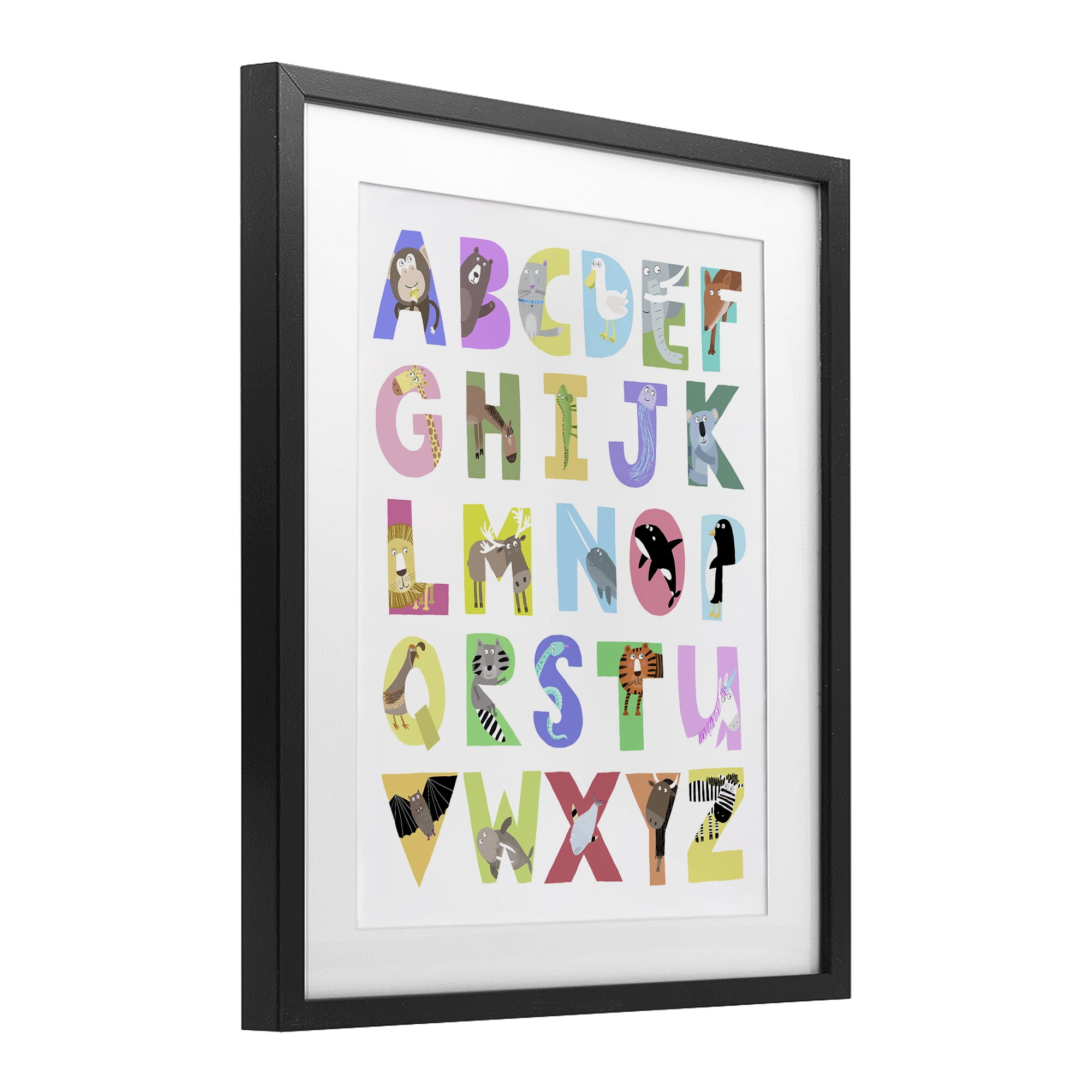 Stupell Industries Alphabet Shapes with Animals Black Framed Print Under Glass, design by Carla Daly