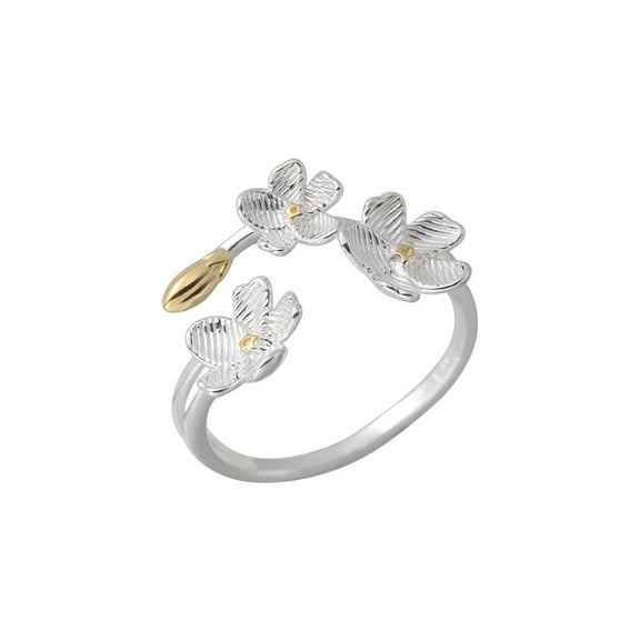 925 Sterling Silver Flower Rings for Women Dainty 14k Gold Plated Adjustable Open Three Floral Statement Ring Non Tarnish Trendy Promise Ring Jewelry Birthday Gifts for Mom Daughter