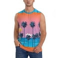 thumbnail image 2 of Lsque Beach with Palm Trees Print Men's Cotton Blend Sleeveless Muscle Shirts (S-3XL)- Moisture Wicking, Odor Protection, UPF 30+,X-Large, 2 of 8