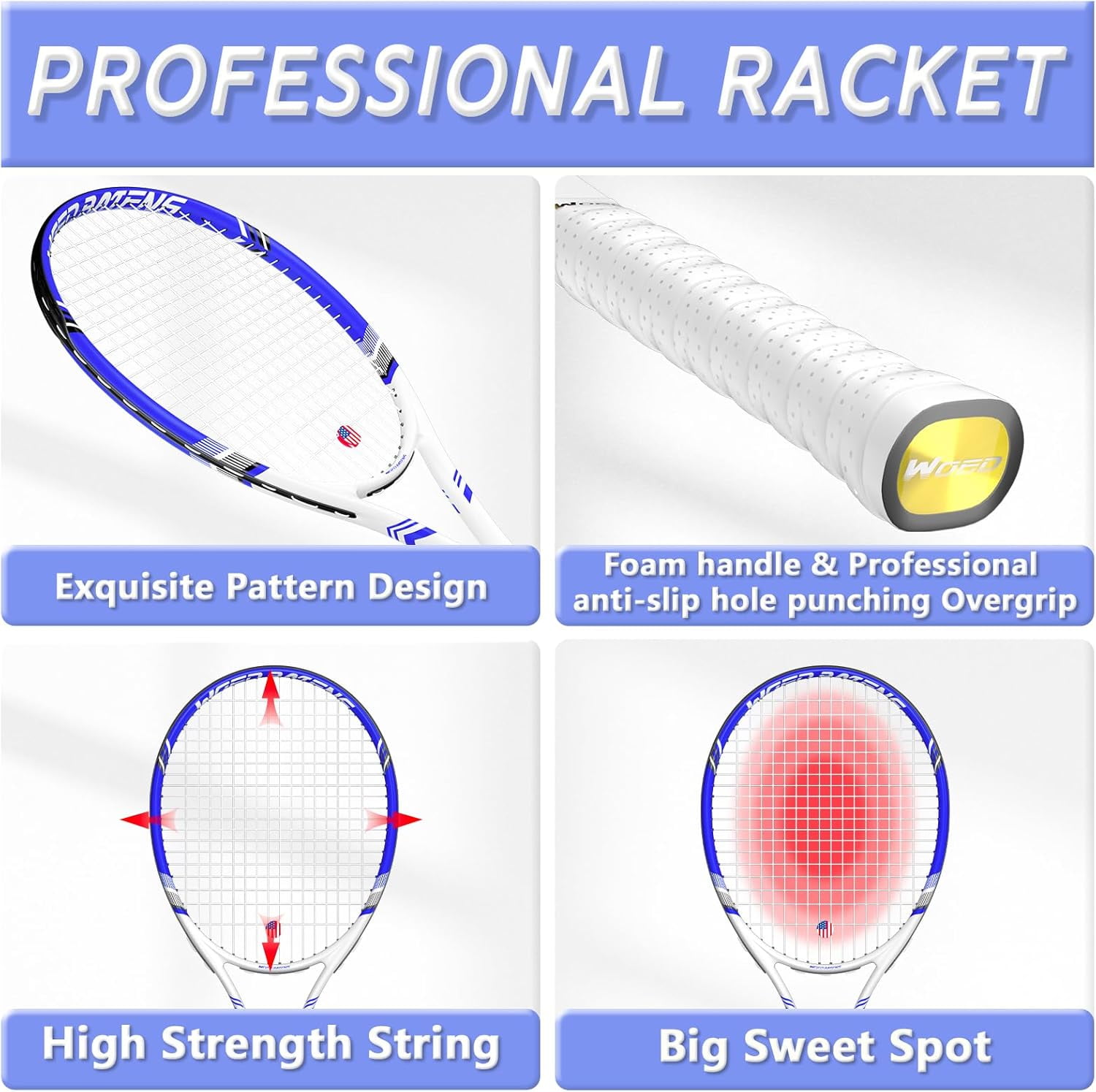 27 Inch Speed Tennis Racket voor Volwassenen Ultralight Tennis Racquet met 2 Ballen Draagtas