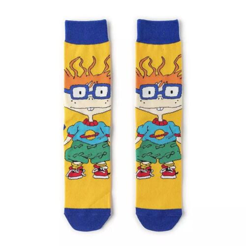 Rugrats Chuckie Cartoon Socks, Fun Novelty Mens/Womens Crew Character Socks  Blue/Orange 