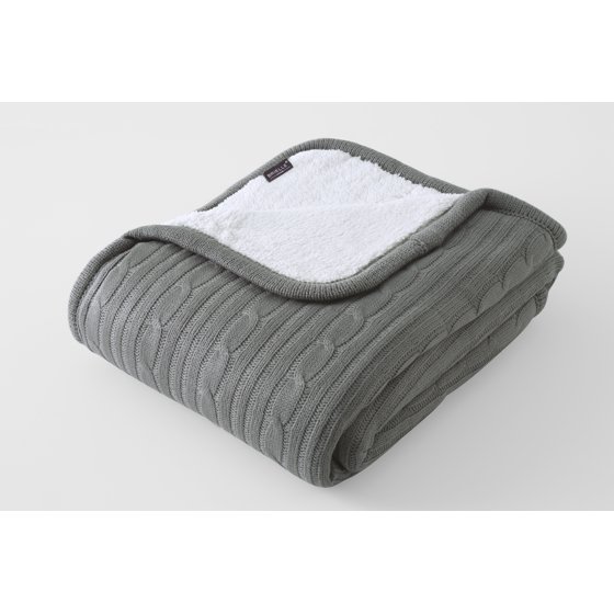 Brielle Cozy Cable Knit Throw with Sherpa Lining, Grey