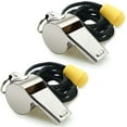 thumbnail image 1 of Silbato, paquete de 2 silbatos deportivos de acero inoxidable con cordón, silbatos con sonido fuerte y nítido, ideales para entrenadores, árbitros y funcionarios JM, 1 of 5