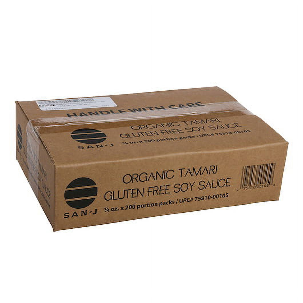 San J Organic Tamari Soy Sauce Gluten Free Non-GMO Gold Label Travel Packs, 0.25 Ounce Package. 200-Count