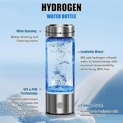 Hydrogen Water Bottle, Hydrogen Water Bottle Generator USB Rechargeable, Hydrogen Water Ionizer Machine Health Cup for Home Travel