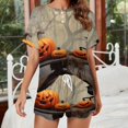 thumbnail image 2 of Halloween Ghosts Horror Pumpkin Pajama Set for Women 2 Piece Sleepwear Loungewear Short Sleeve, 2 of 7