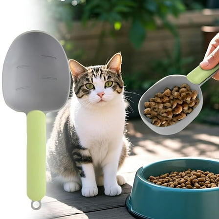 ACDANC Scoops for Dog Food - Half Cup Dog Food Scoop - Cat Food Spoons - Clip-On Pet Food Scoop - Gray & Green Measuring Cup with Handle (7.8 Inch)