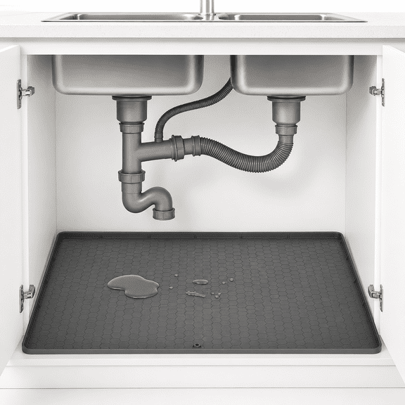 Under Sink Mats for Kitchen Waterproof,28" x 22" Under Sink Tray for Kitchen Waterproof Waterproof & Flexible Under Sink Liner for Kitchen and Bathroom Gray