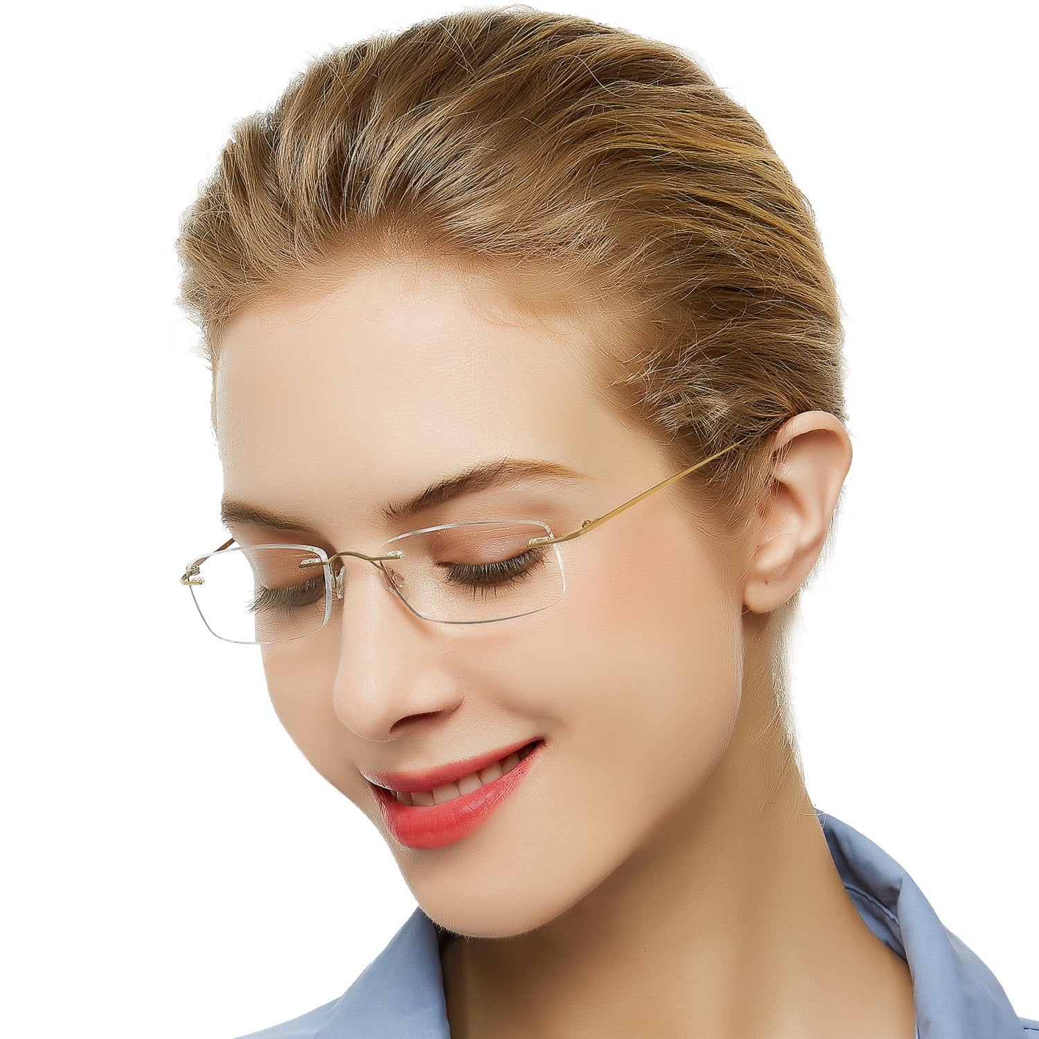 OCCI CHIARI Anti Blue Light Reading Glasses 1.25 Magnification for Women Flexible Titanium Rimless Frame Hingeless Reader with Acrylic Lens(Gold, 1.25)