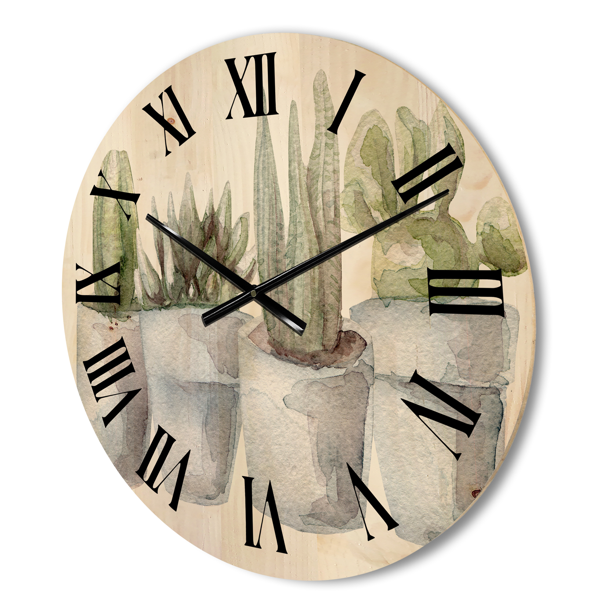 Designart 'Succulent and Cactus House Plants V' Farmhouse Wood Wall Clock
