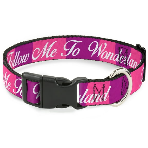 Disney Pet Collar, Dog Collar Plastic Buckle, Cheshire Cat Stripe Follow Me to Wonderland Pink Purple White, 20 to 31 Inches 1.5 Inch Wide